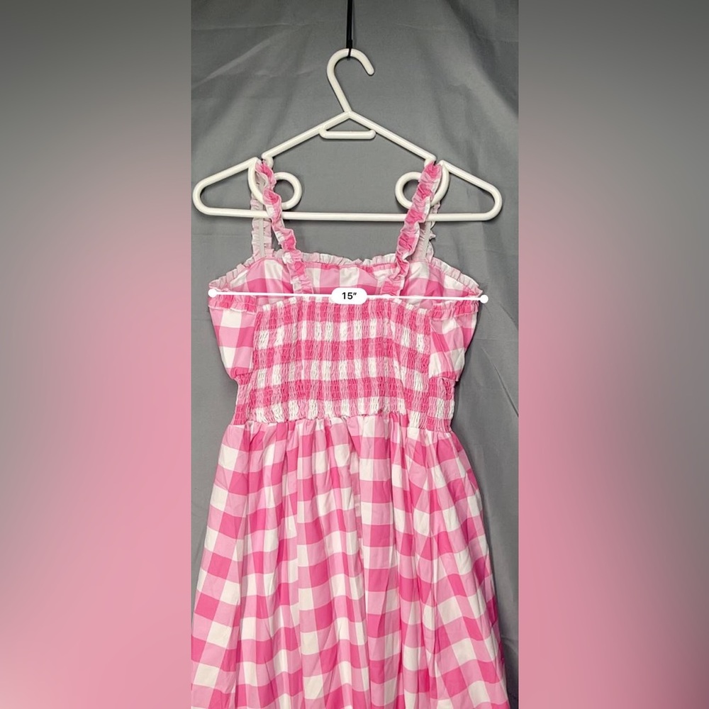 Barbie Pink Gingham Plaid Sz XL Ruched Waist Ruffles Barbiecore‎ Cosplay Y2K - Picture 3 of 6